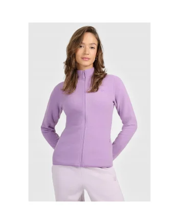 Hanorac sport dama  guler inalt, slim, violet, fleece, 2 buzunare cu fermoar
