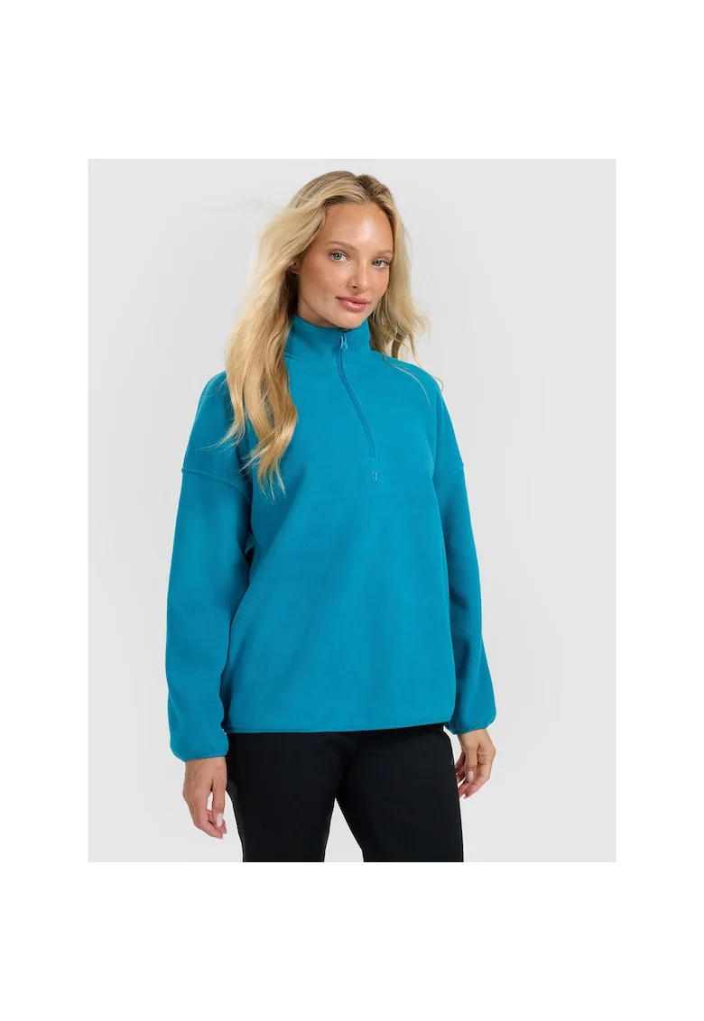 Hanorac sport dama,  oversize, guler inalt, turcoaz, poliester