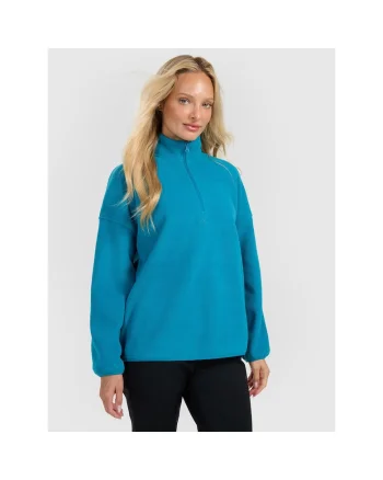 Hanorac sport dama,  oversize, guler inalt, turcoaz, poliester