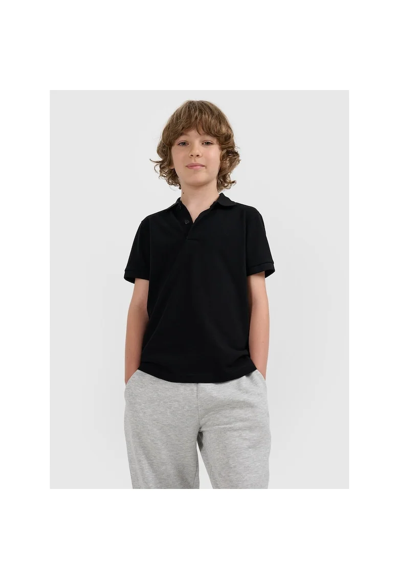 Tricou polo  baieti, negru, bumbac, croiala regulata