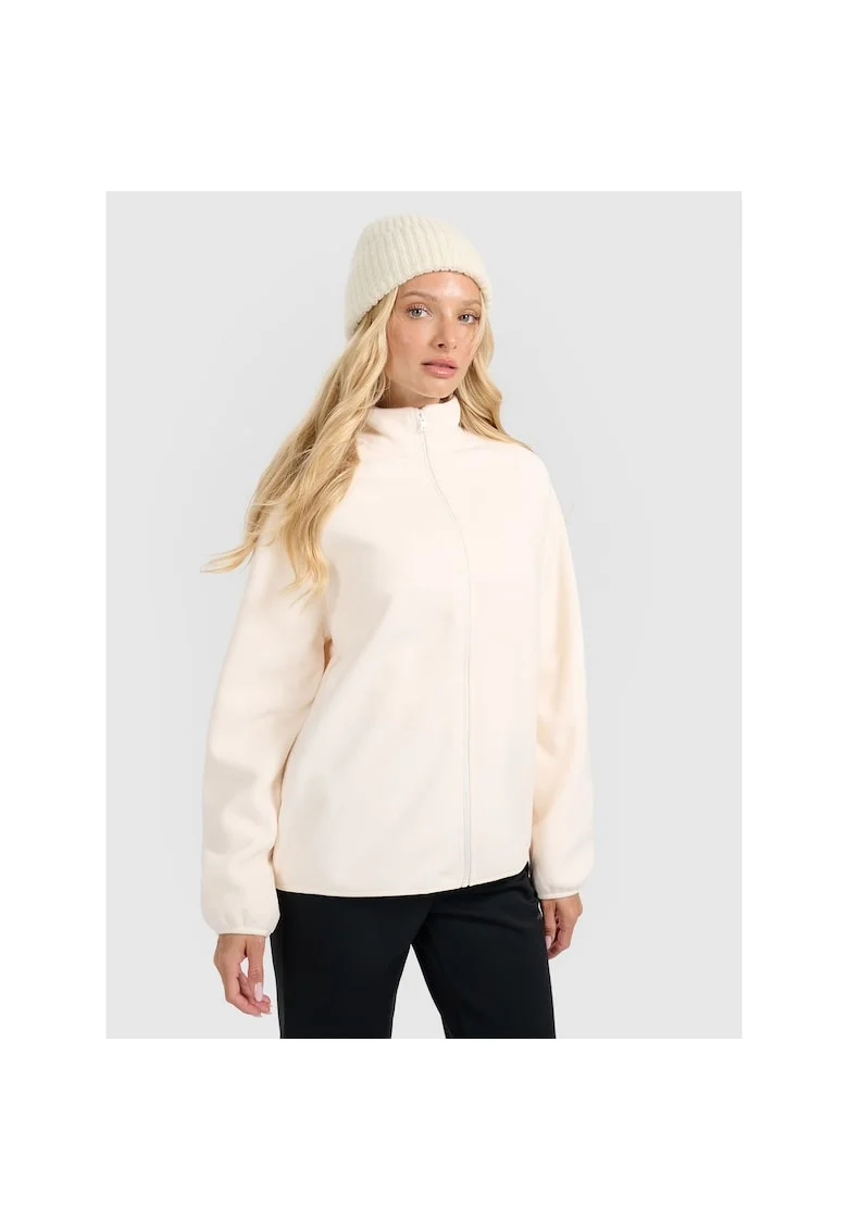 Hanorac sport dama  oversize, guler inalt, alb, material moale