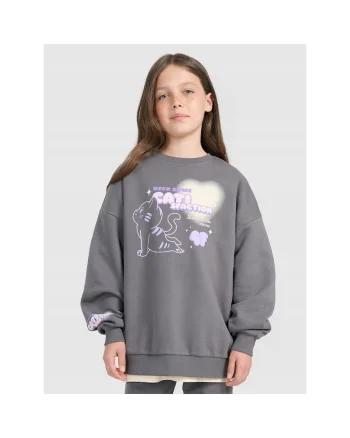 Hanorac  pentru fete, oversize, gri, bumbac, fara gluga, fara inchidere,