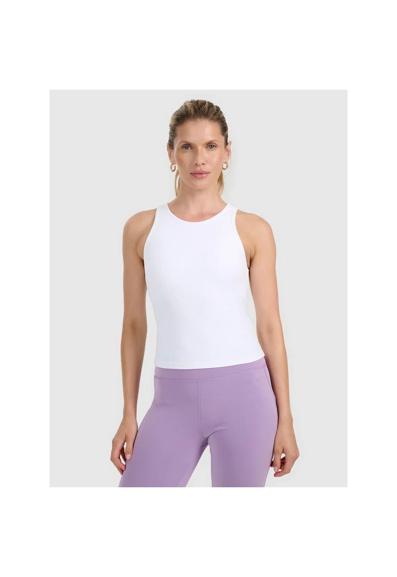Top sport  slim, alb, tricot reiat, cupe integrate, banda elastica