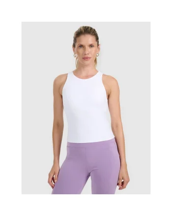 Top sport  slim, alb, tricot reiat, cupe integrate, banda elastica