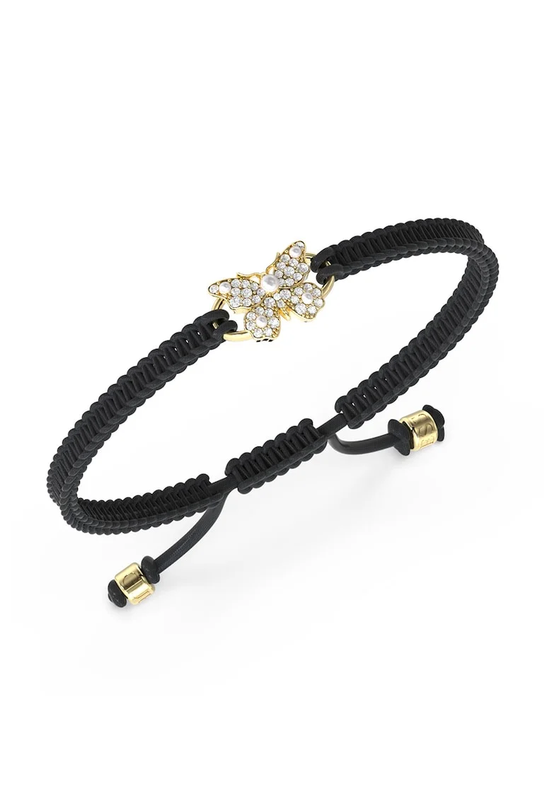 Bratara cu nod glisant si talisman fluture, Auriu/Negru