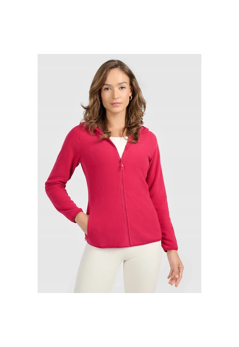 Hanorac sport dama,  polar subtire cu gluga, roz, 2 buzunare, slimdwqf, Roz