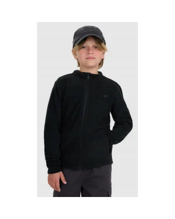 Hanorac sport baieti,  slim, guler inalt, negru, poliester, tehnologie 4F Warm,