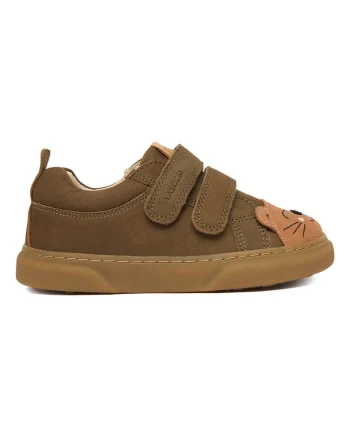 Pantofi sport copii,  piele naturala, maro, sistem inchidere Velcro