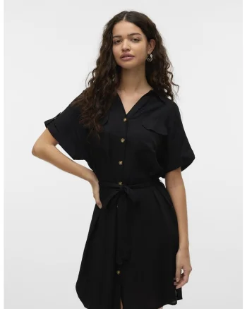 Rochie cu nasturi si maneci scurte, Negru