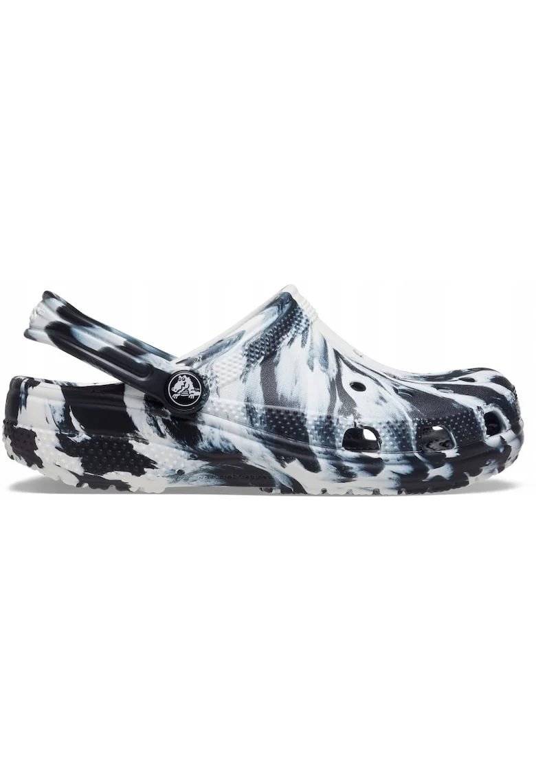 Saboti slingback,  Sintetic, Model Marbled, Negru/Alb