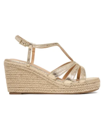 Sandale dama  espadrile aurii, talpa tip pana, inchidere cu catarama, material textil,