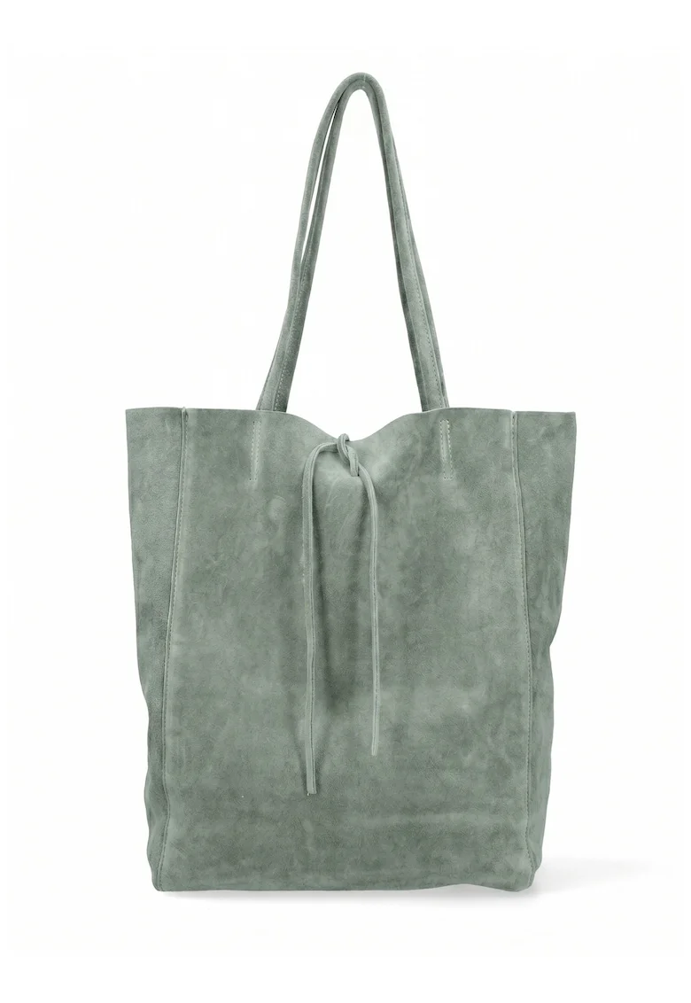 Geanta tote din piele intoarsa Lumena, Verde menta