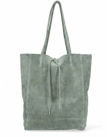 Geanta tote din piele intoarsa Lumena, Verde menta