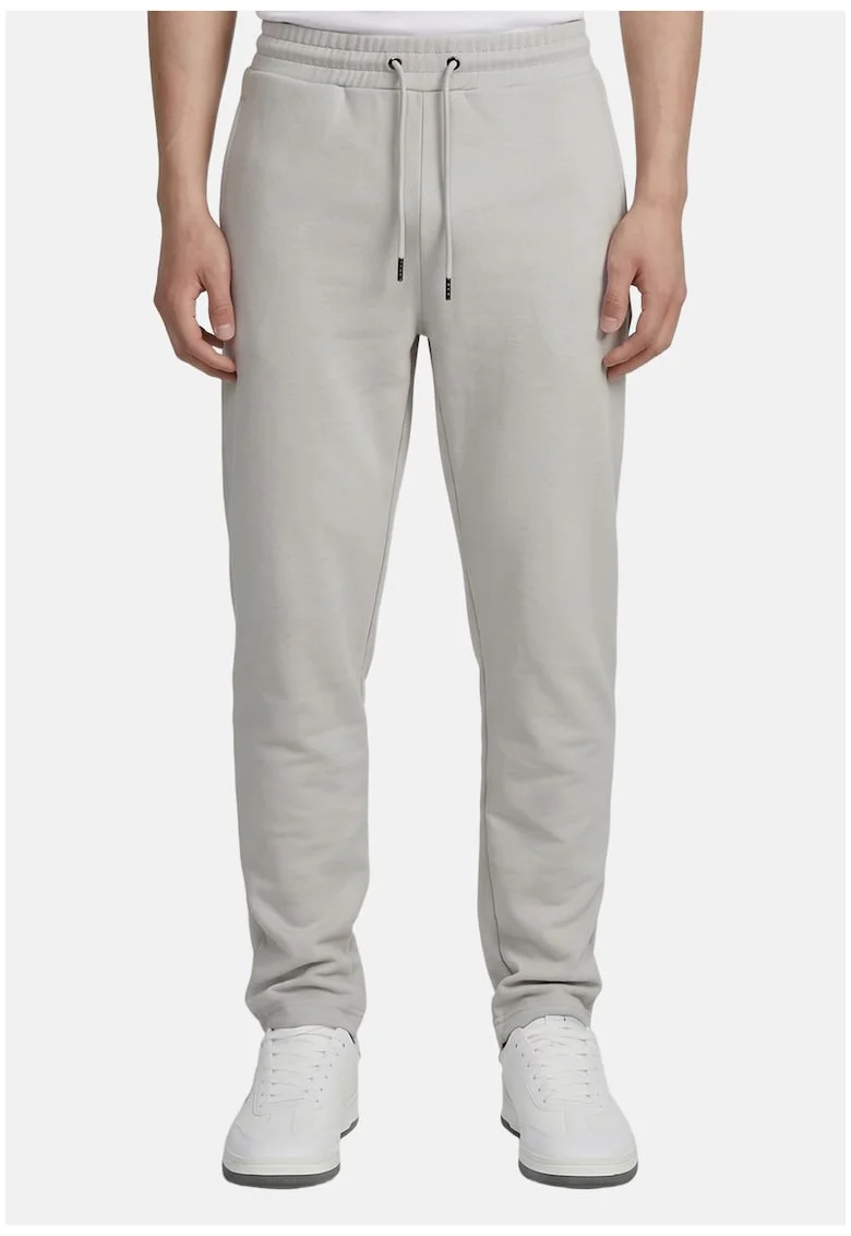 Pantaloni de trening cu talie medie si snur, Gri deschis