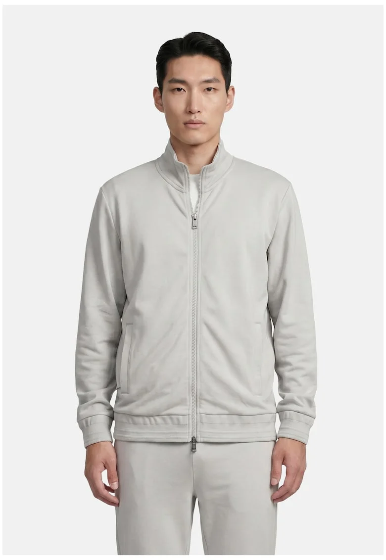 Bluza de trening cu buzunare laterale si fermoar, Gri deschis