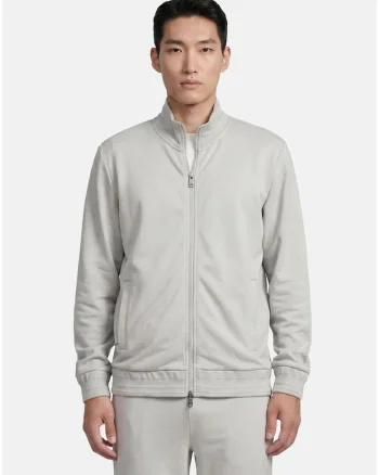 Bluza de trening cu buzunare laterale si fermoar, Gri deschis