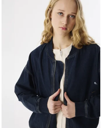 Jacheta bomber supradimensionata din denim, Albastru ultramarin