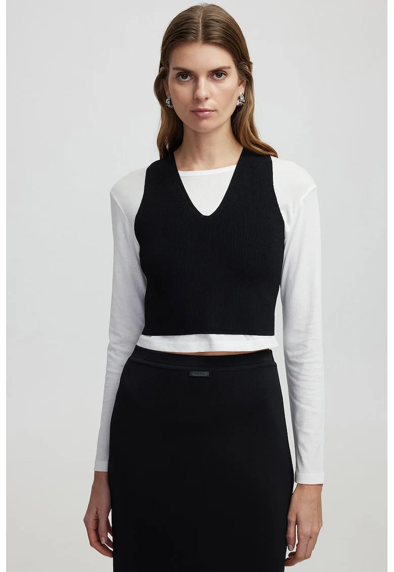 Bluza uni cu decolteu rotund, Alb optic