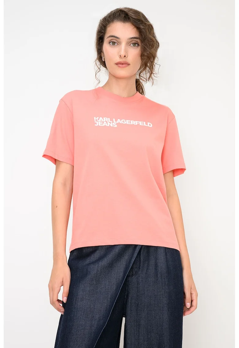 Tricou regular fit din bumbac organic, Roz somon