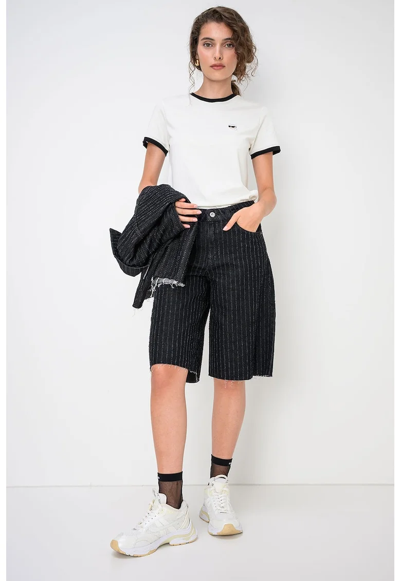 Bermude-blugi relaxed fit cu terminatii nefinisate, Negru