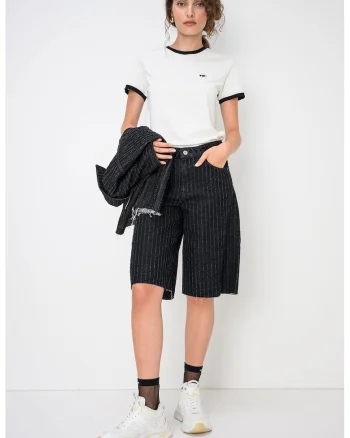 Bermude-blugi relaxed fit cu terminatii nefinisate, Negru
