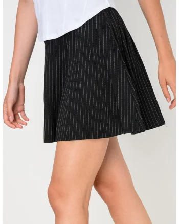 Fusta mini cu model in dungi, Alb/Negru