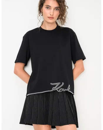 Tricou lejer din bumbac cu terminatie cu logo, Alb/Negru