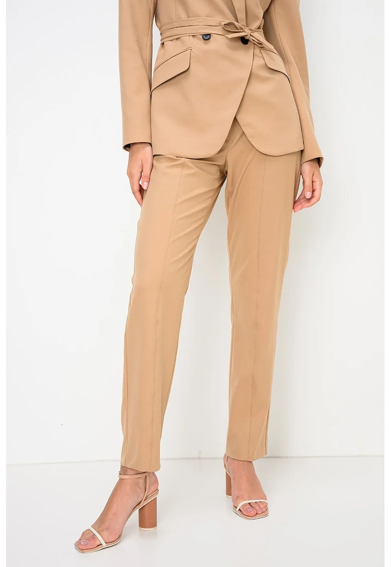 Pantaloni evazati cu talie medie, Bej inchis