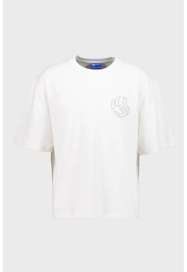 Tricou lejer din bumbac cu broderie logo, Alb murdar