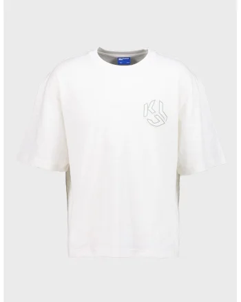 Tricou lejer din bumbac cu broderie logo, Alb murdar