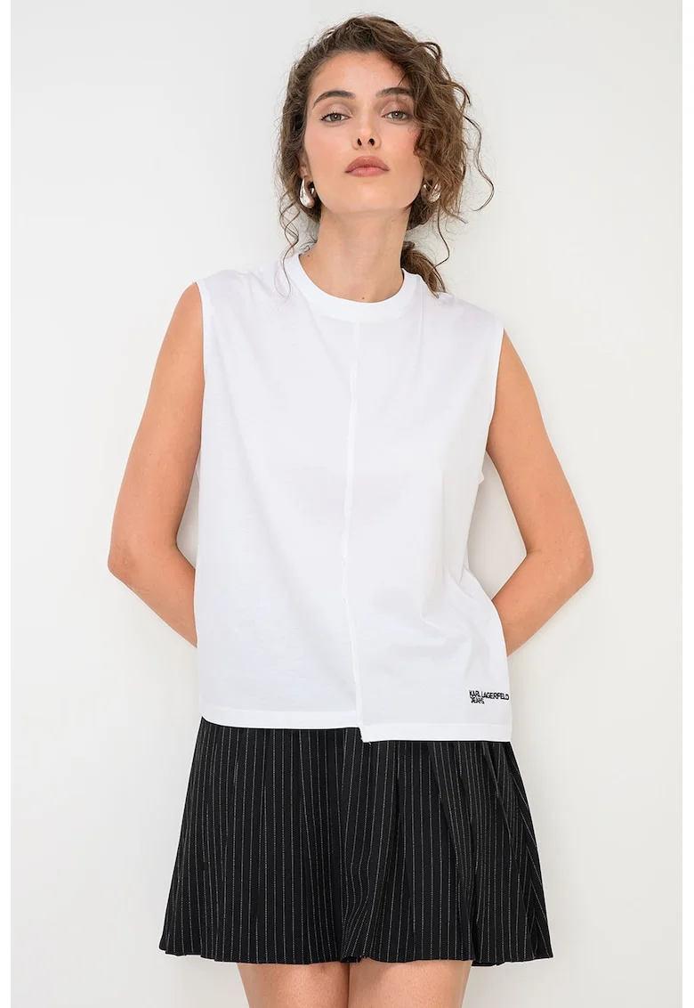 Tricou din amestec de modal cu detaliu cu broderie logo, Alb