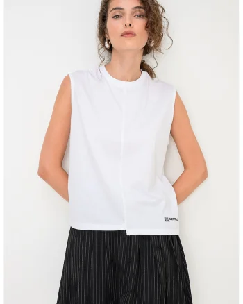 Tricou din amestec de modal cu detaliu cu broderie logo, Alb