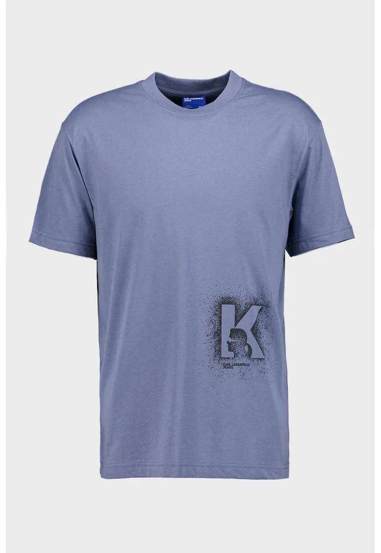 Tricou regular fit din amestec de bumbac cu imprimeu logo, Albastru prafuit