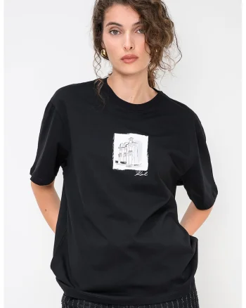 Tricou supradimensionat cu imprimeu grafic, Negru