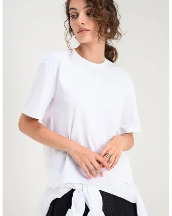Tricou lejer din bumbac cu terminatie cu logo, Alb