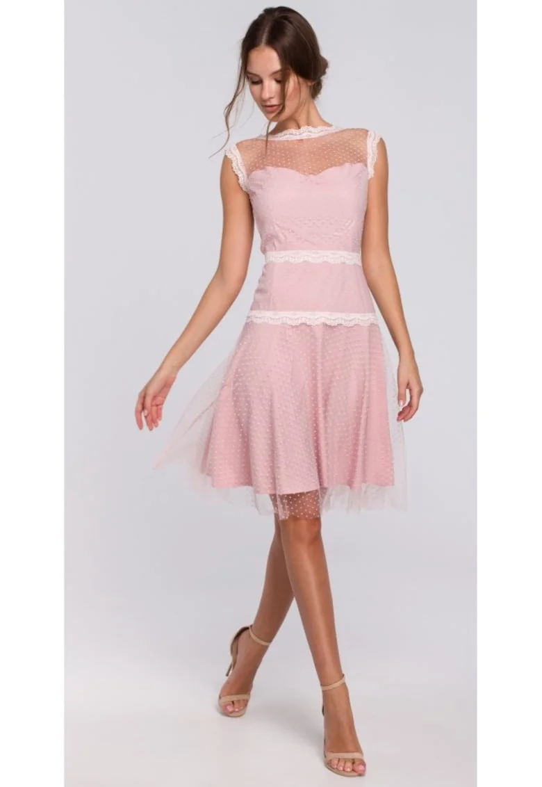 Rochie mini de dama Anglinet K030 roz pudra, Roz