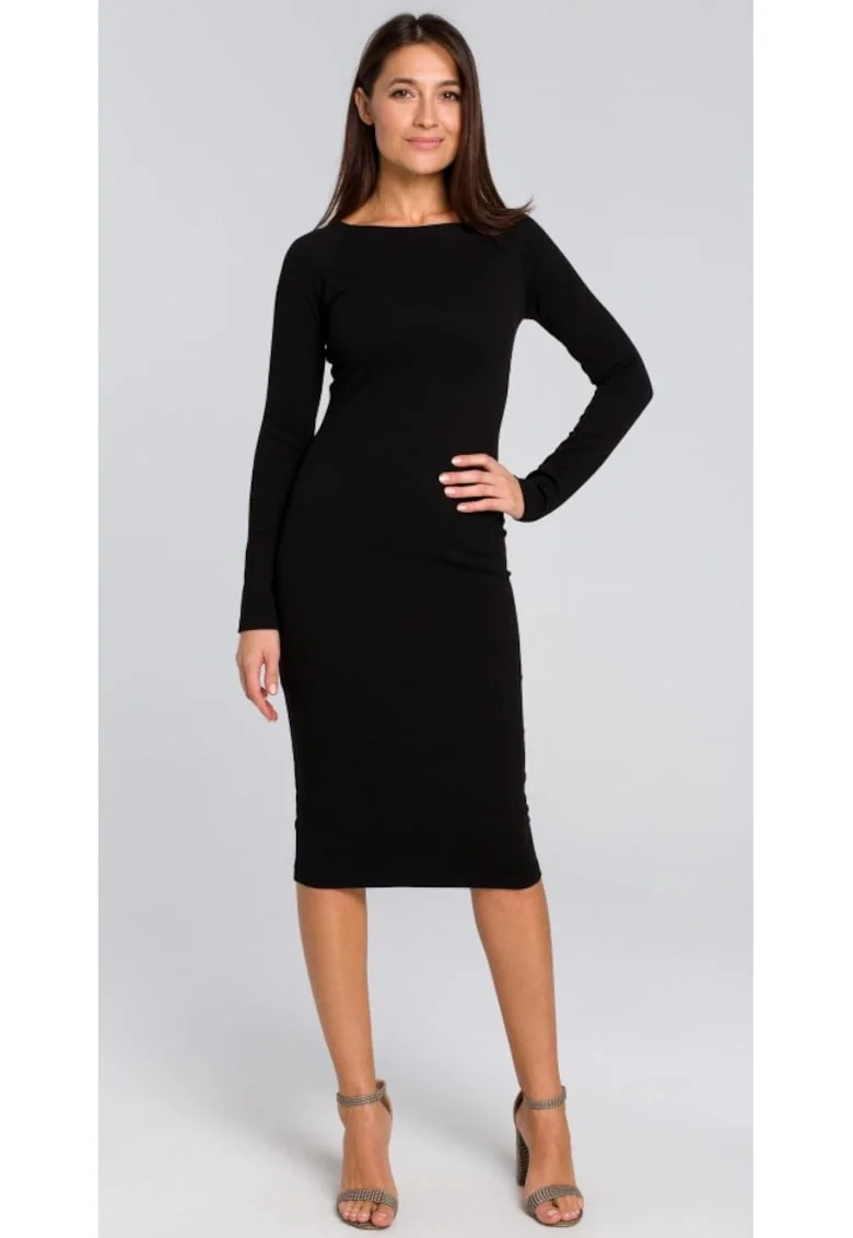 Stil Rochie midi de dama Essylte S152 negru, Negru