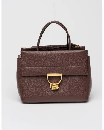 Geanta de piele cu bareta de umar si maner Arlettis, Violet pruna