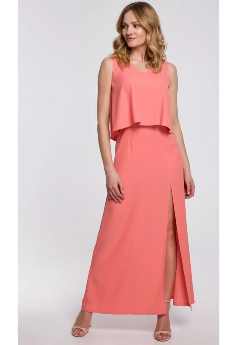 Rochie maxi de dama Siver K048 portocalie, Portocaliu