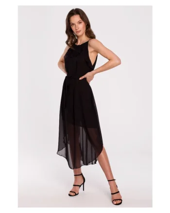 Rochie midi de dama  Flone K137 negru, Negru