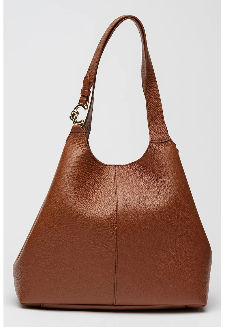 Geanta de piele cu bareta de umar si etui detasabil C-Easy, Maro cognac