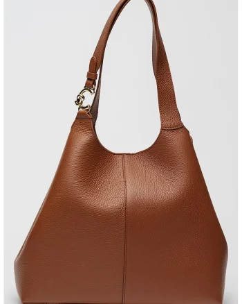 Geanta de piele cu bareta de umar si etui detasabil C-Easy, Maro cognac