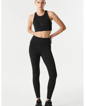 Colanti crop skinny cu model text, Negru