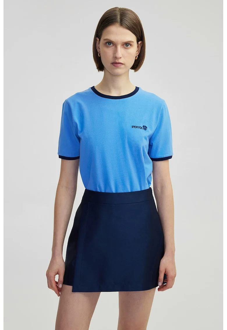 Tricou regular fit cu decolteu la baza gatului, Albastru cobalt