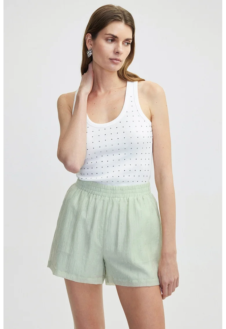 Pantaloni scurti din amestec de lyocell cu strasuri, Verde fistic