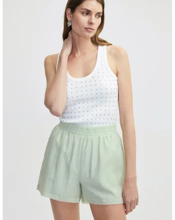 Pantaloni scurti din amestec de lyocell cu strasuri, Verde fistic