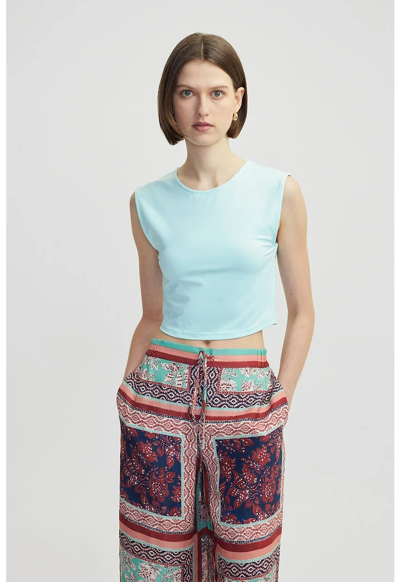 Top crop cu decolteu rotund, Turcoaz