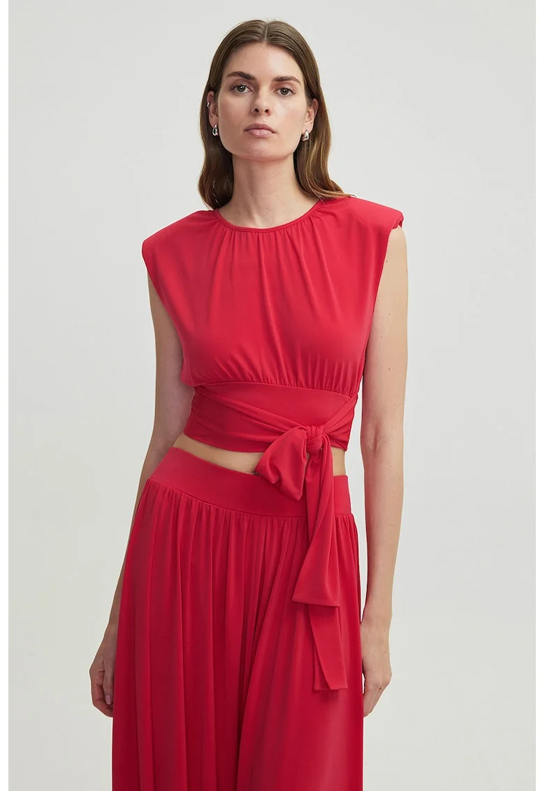 Tricou cu decolteu rotund si funda, Rosu vermillion