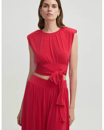 Tricou cu decolteu rotund si funda, Rosu vermillion