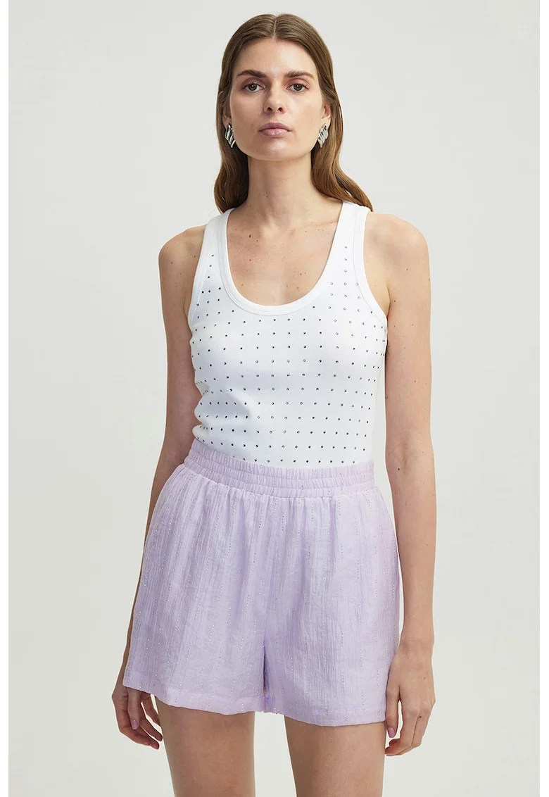 Pantaloni scurti din amestec de lyocell cu strasuri, Lila